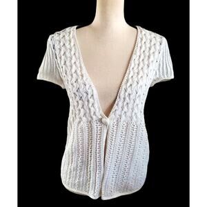 Jones New York Signature Lacy White Open Knit Single Button Sweater Vest Sz PS